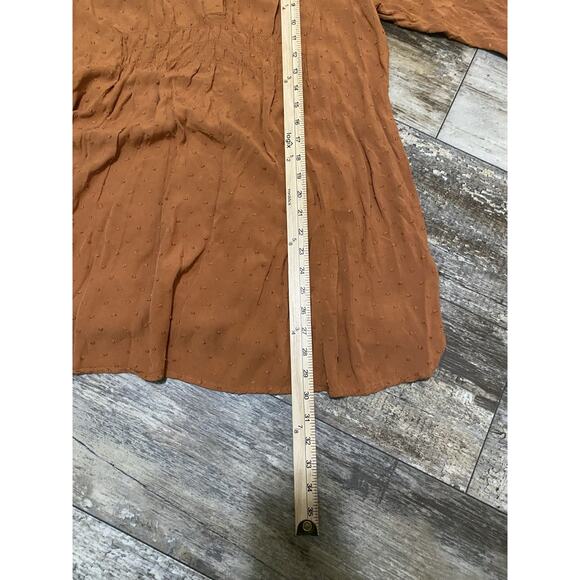 Umgee Rusty Brown Swiss Dot dress Cinched Waist V-Neck Size Small - Picture 9 of 12